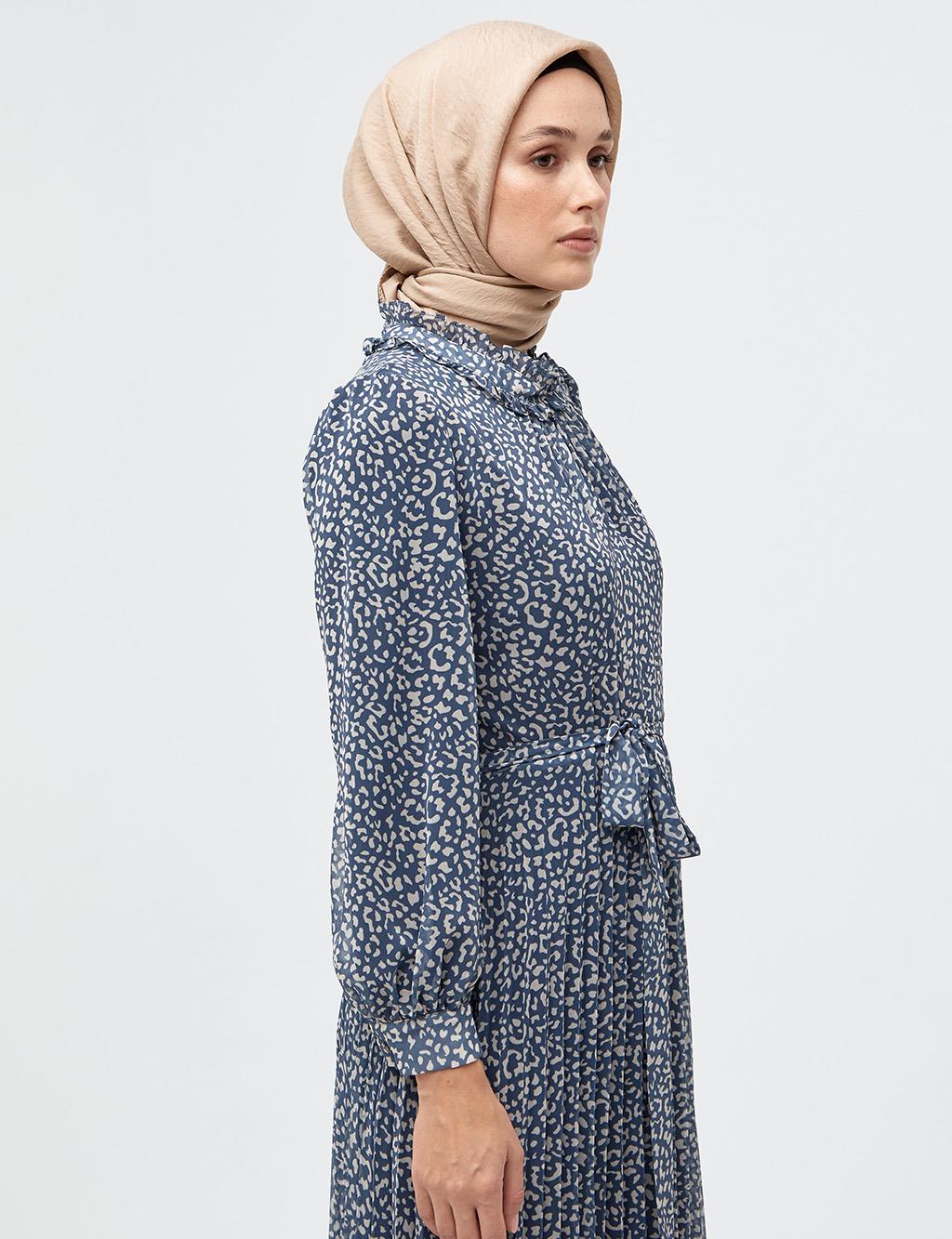 Fırfırlı Animal Print Elbise Nefti