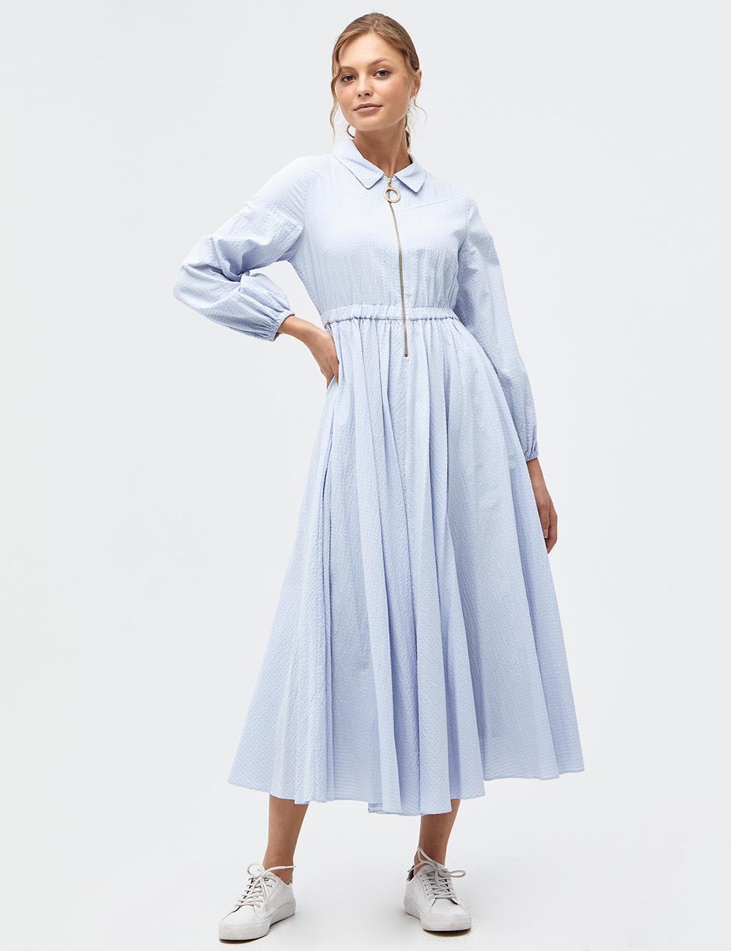 Textured Full Length Dress Light Blue