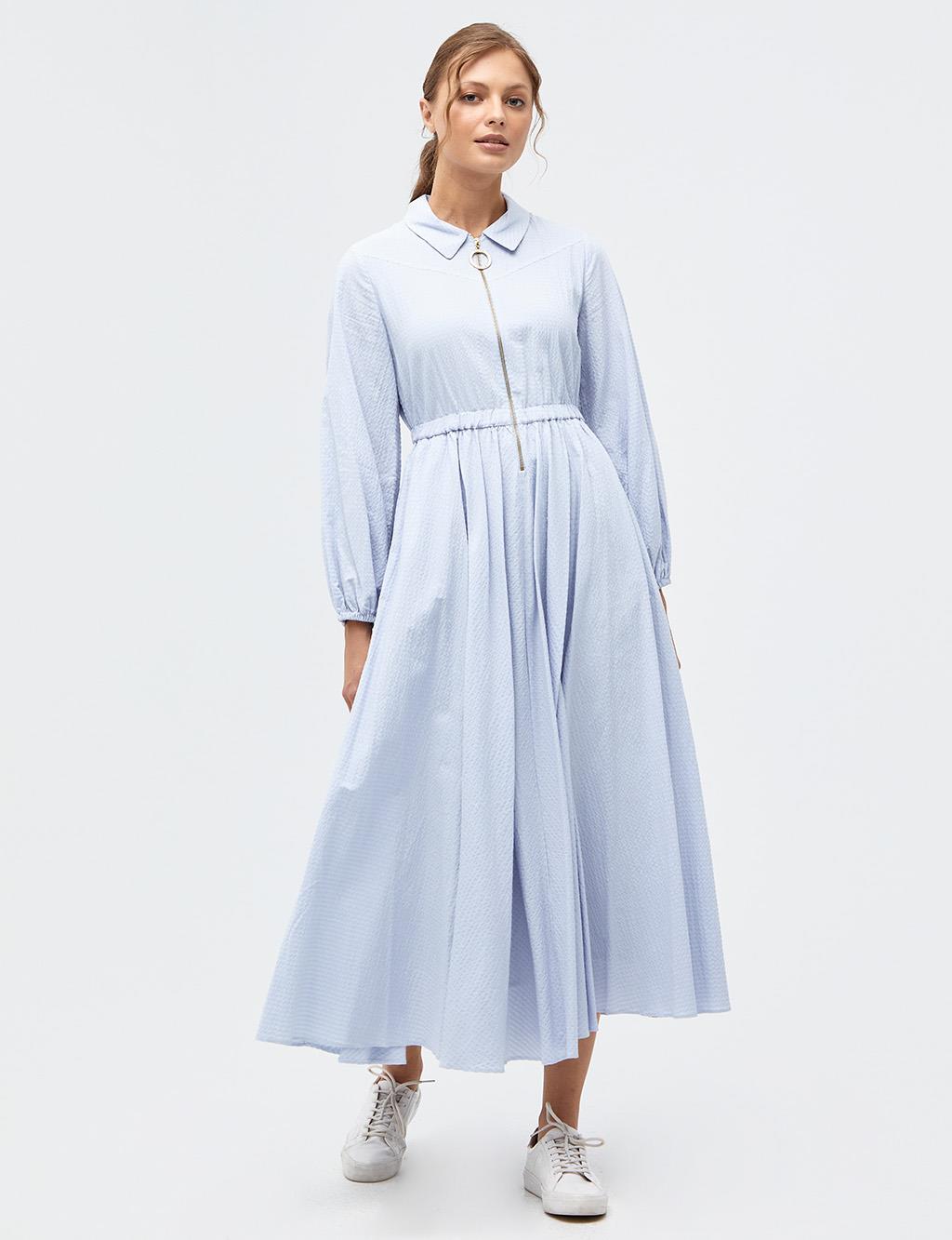 Textured Full Length Dress Light Blue