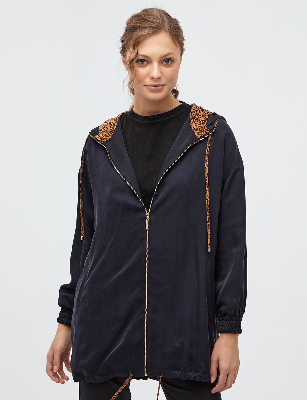 Animal Print Lined Sports Jacket Black