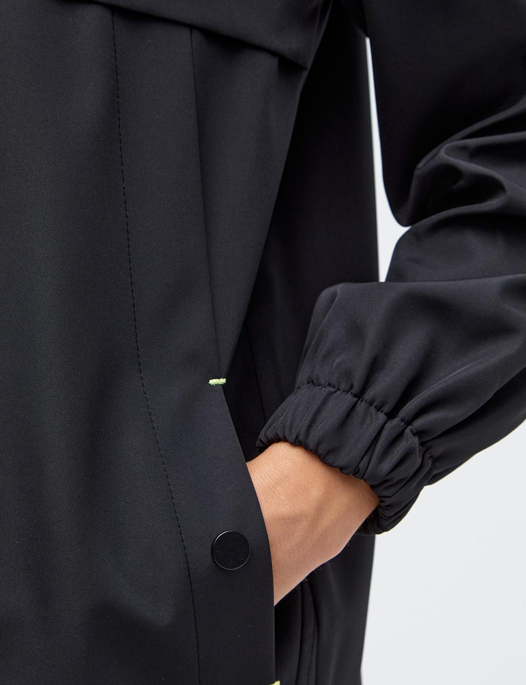 Zipper Closure College Collar Jacket Black