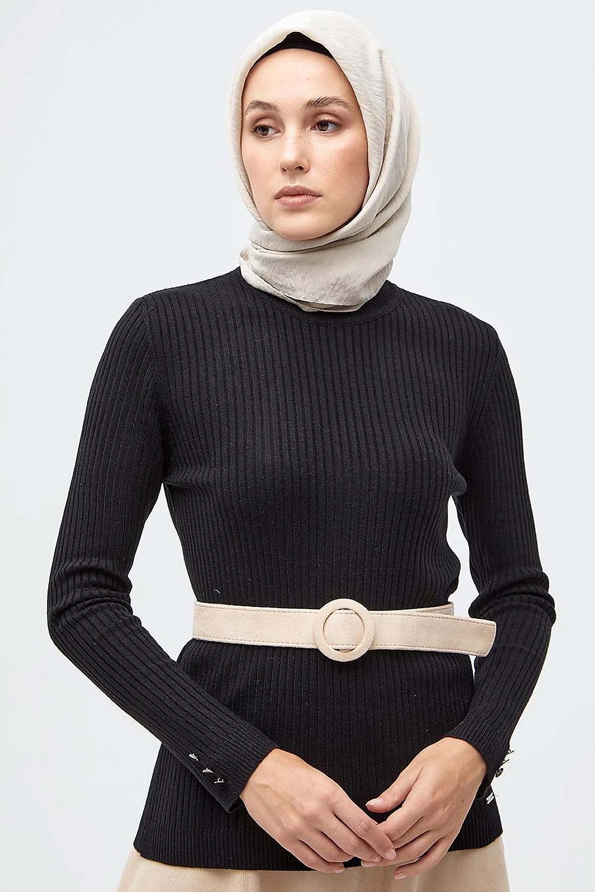 Zero Collar Ribbed Knitted Sweater Black