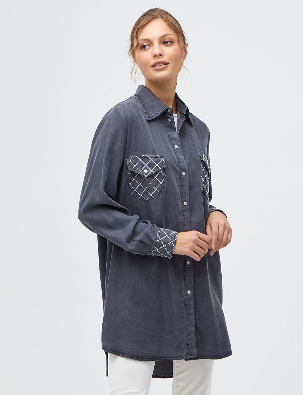 Double Pocket Quilted Denim Shirt Smoked