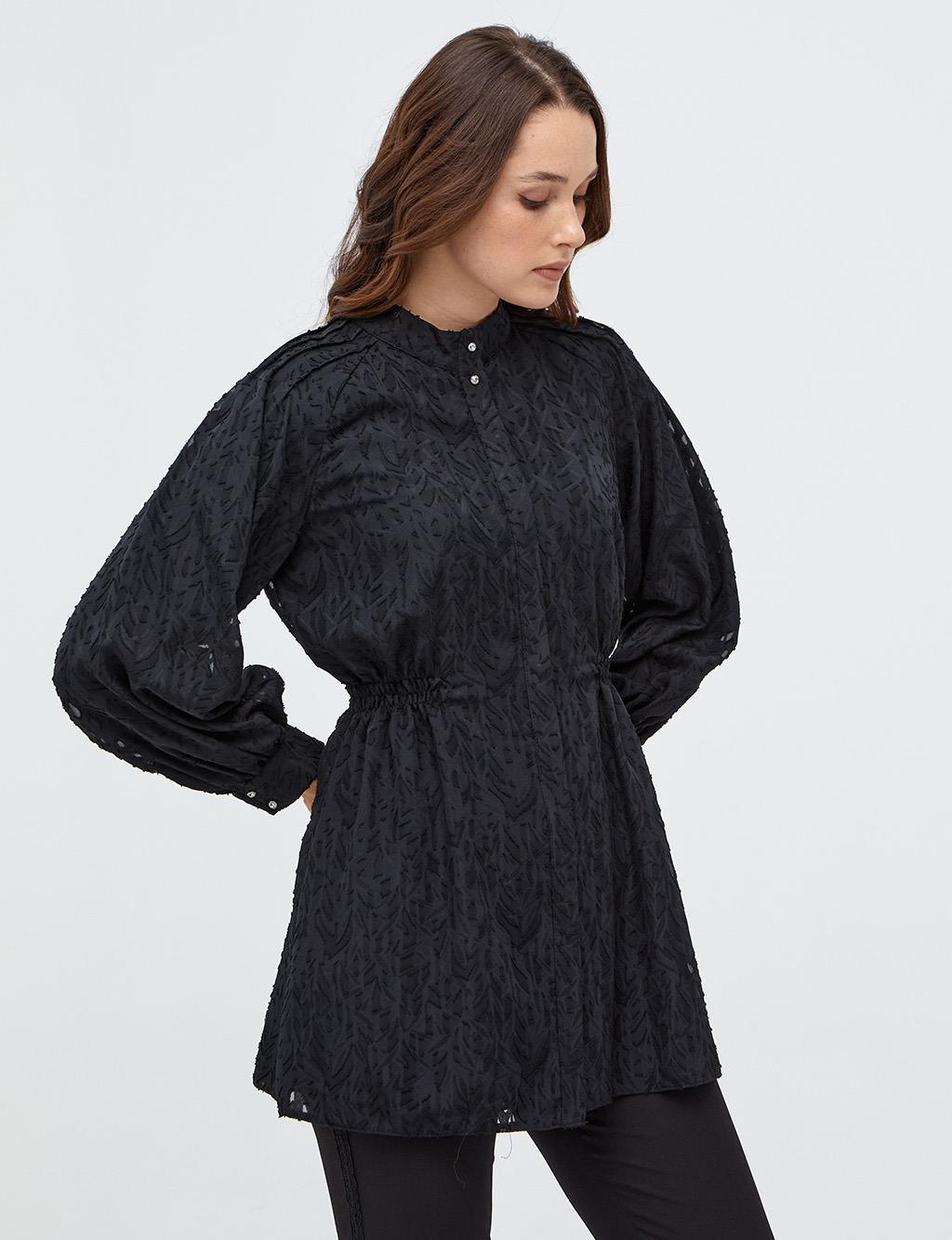 Beli Lastikli Sıfır Yaka Tunik Siyah