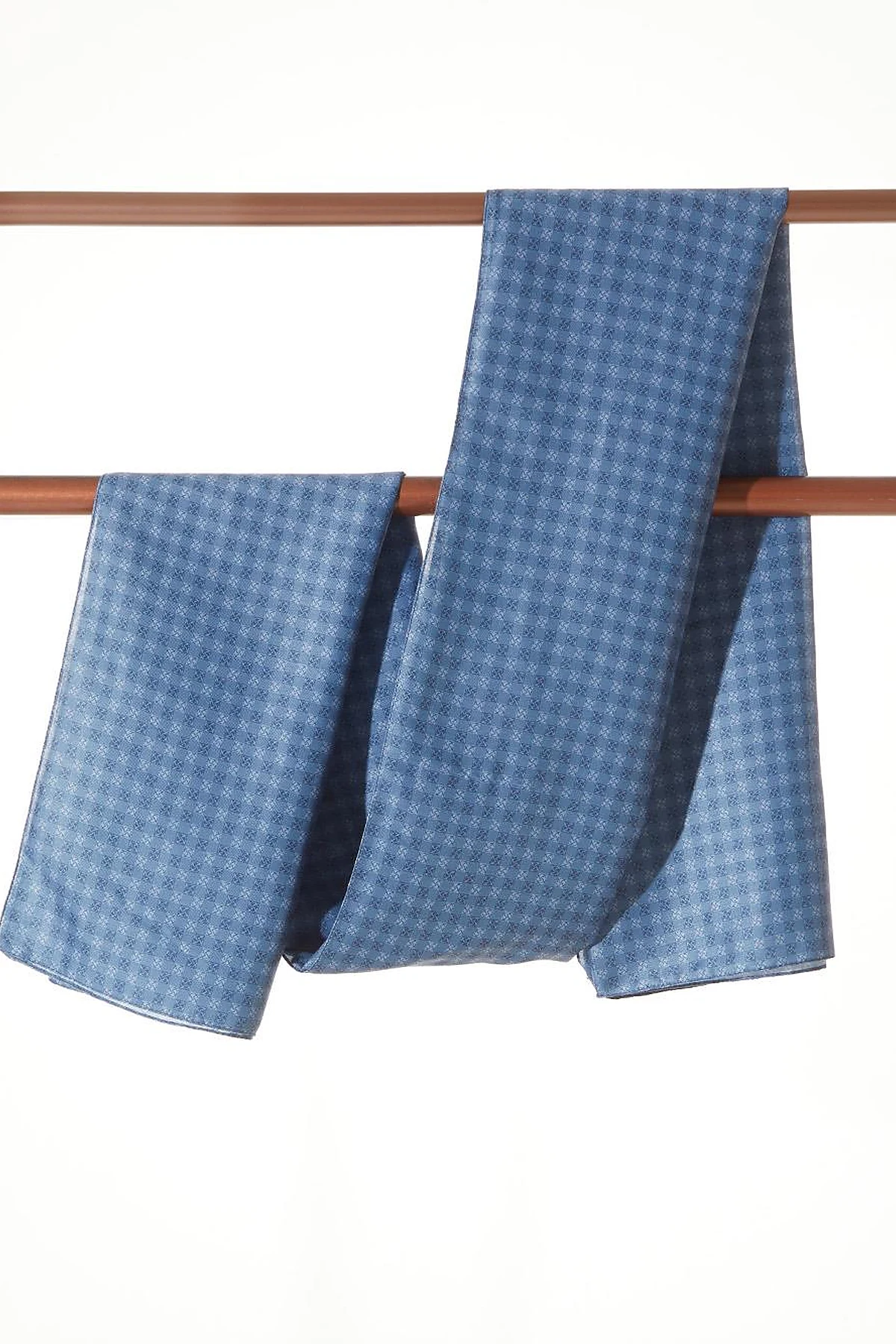 Checkered Monogram Pattern Shawl Indigo