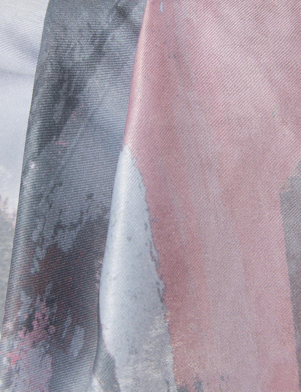 Çift Renkli Soyut Desen Şal Gri-Pudra