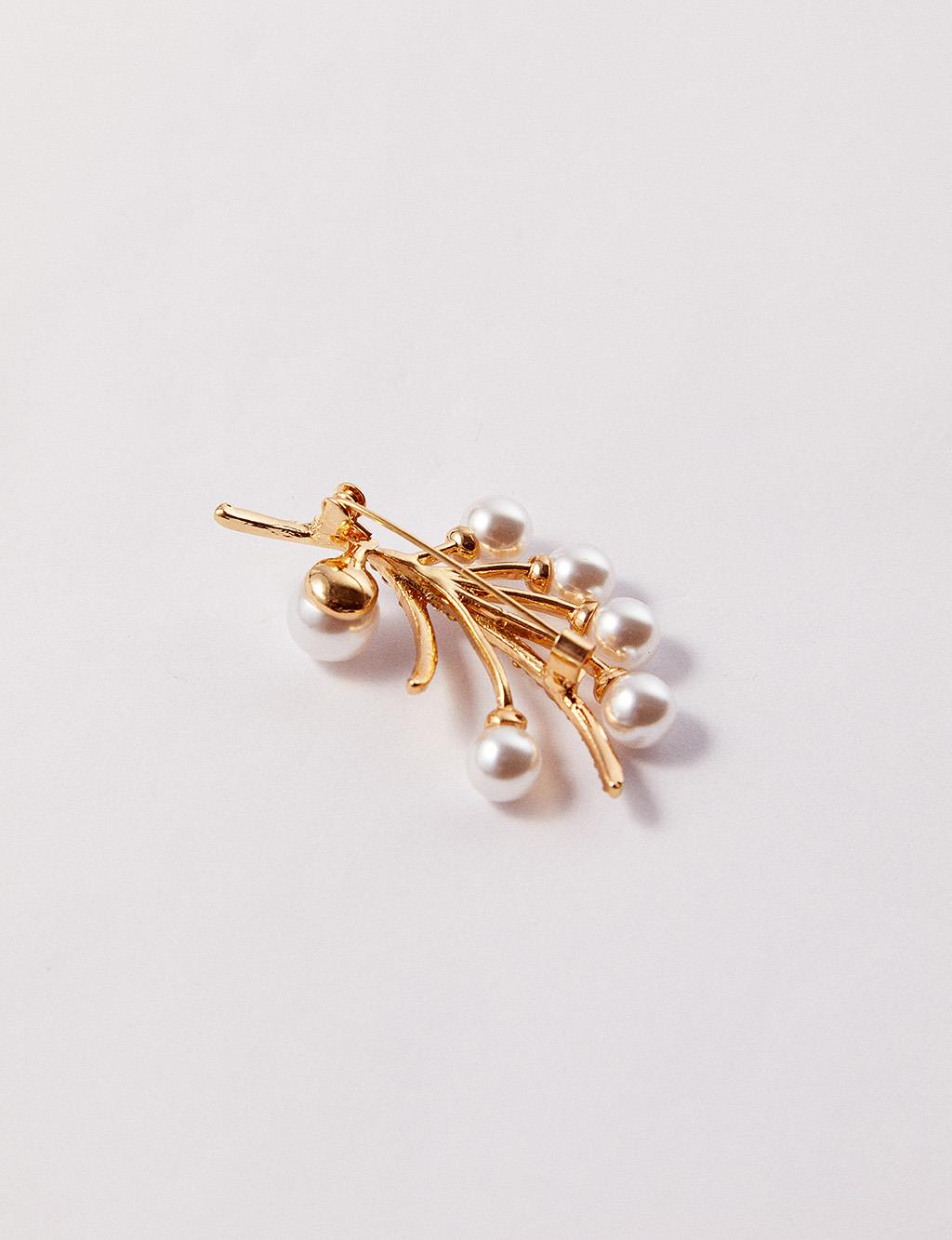Pearl Tree Branch Figured Brooch Gold Color