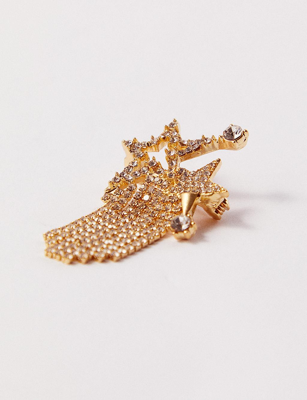 Star Figured Stone Embroidered Brooch Gold Color