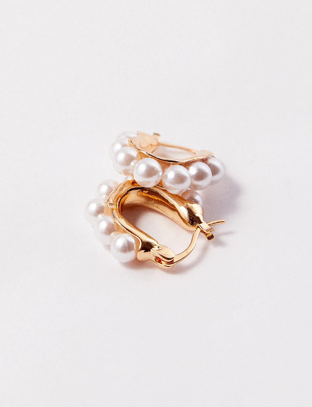 Pearl Hoop Earrings Gold Color