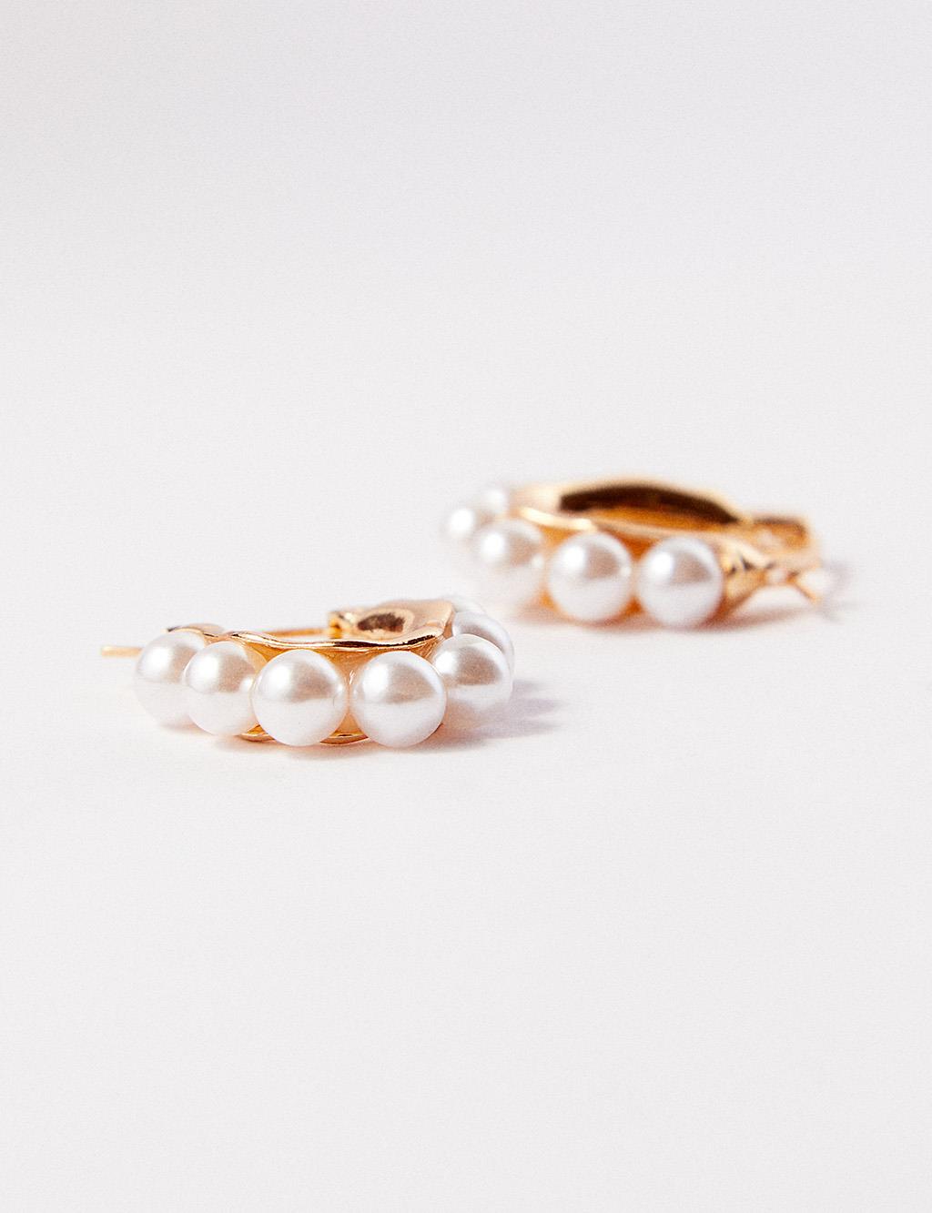 Pearl Hoop Earrings Gold Color