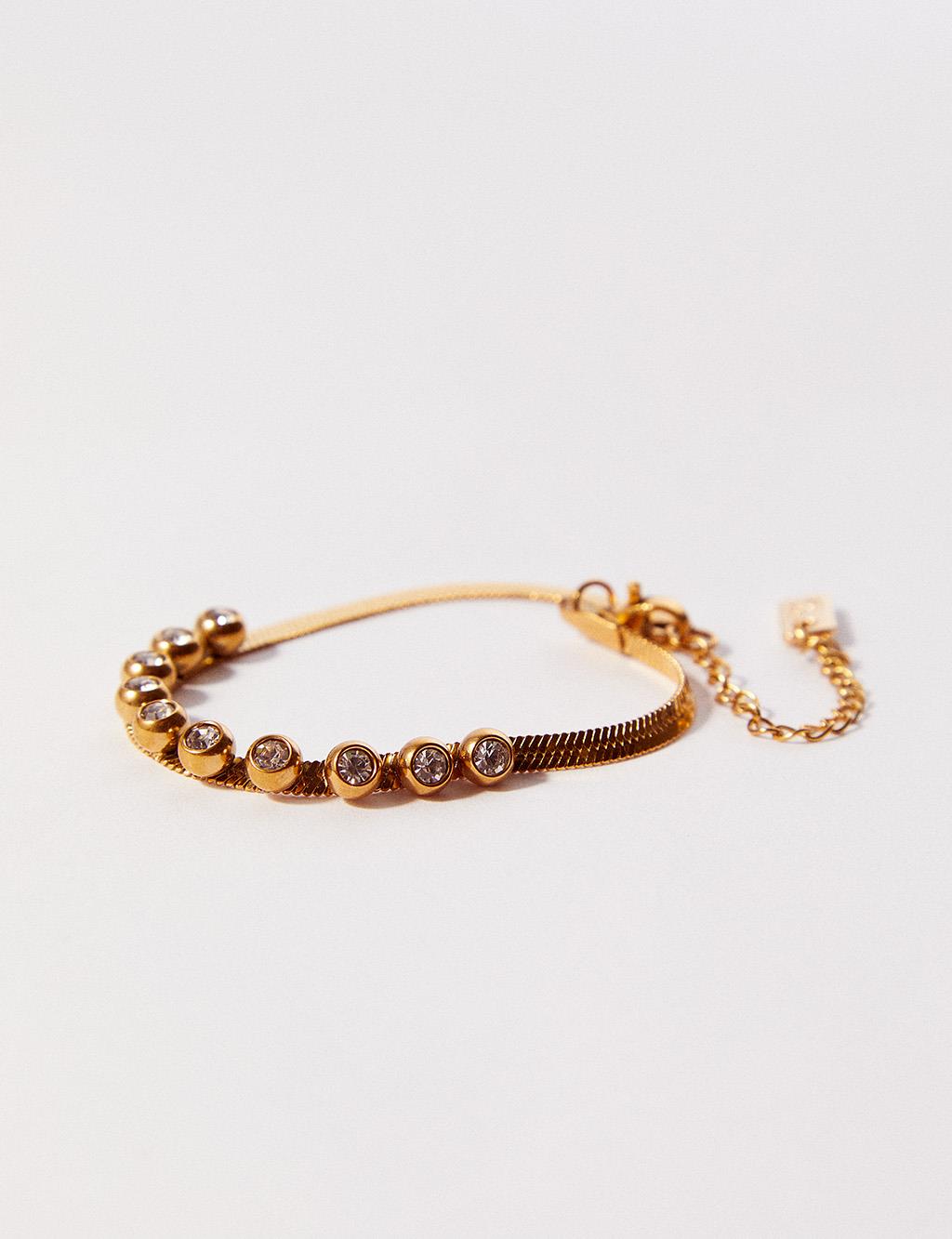 Stone Flat Chain Steel Bracelet Gold