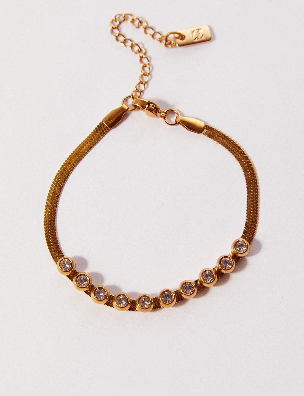 Stone Flat Chain Steel Bracelet Gold