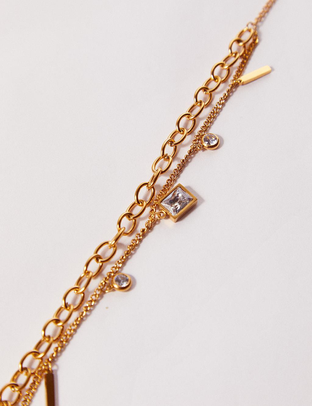 Stone Double Chain Steel Bracelet Gold Color