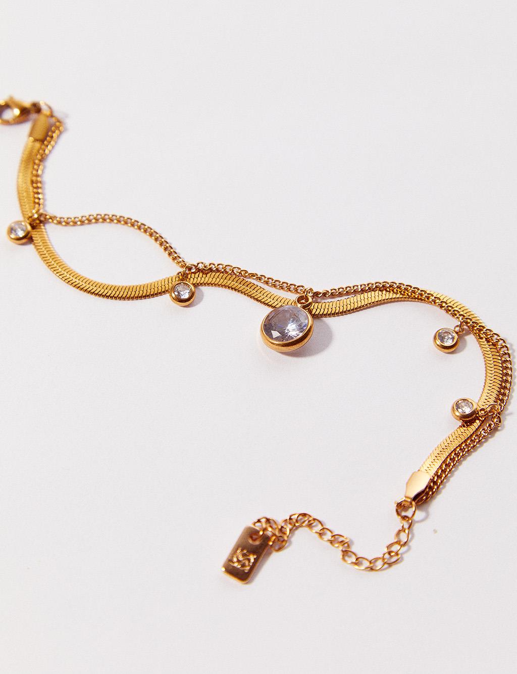 Stone Italian Chain Steel Bracelet Gold Color