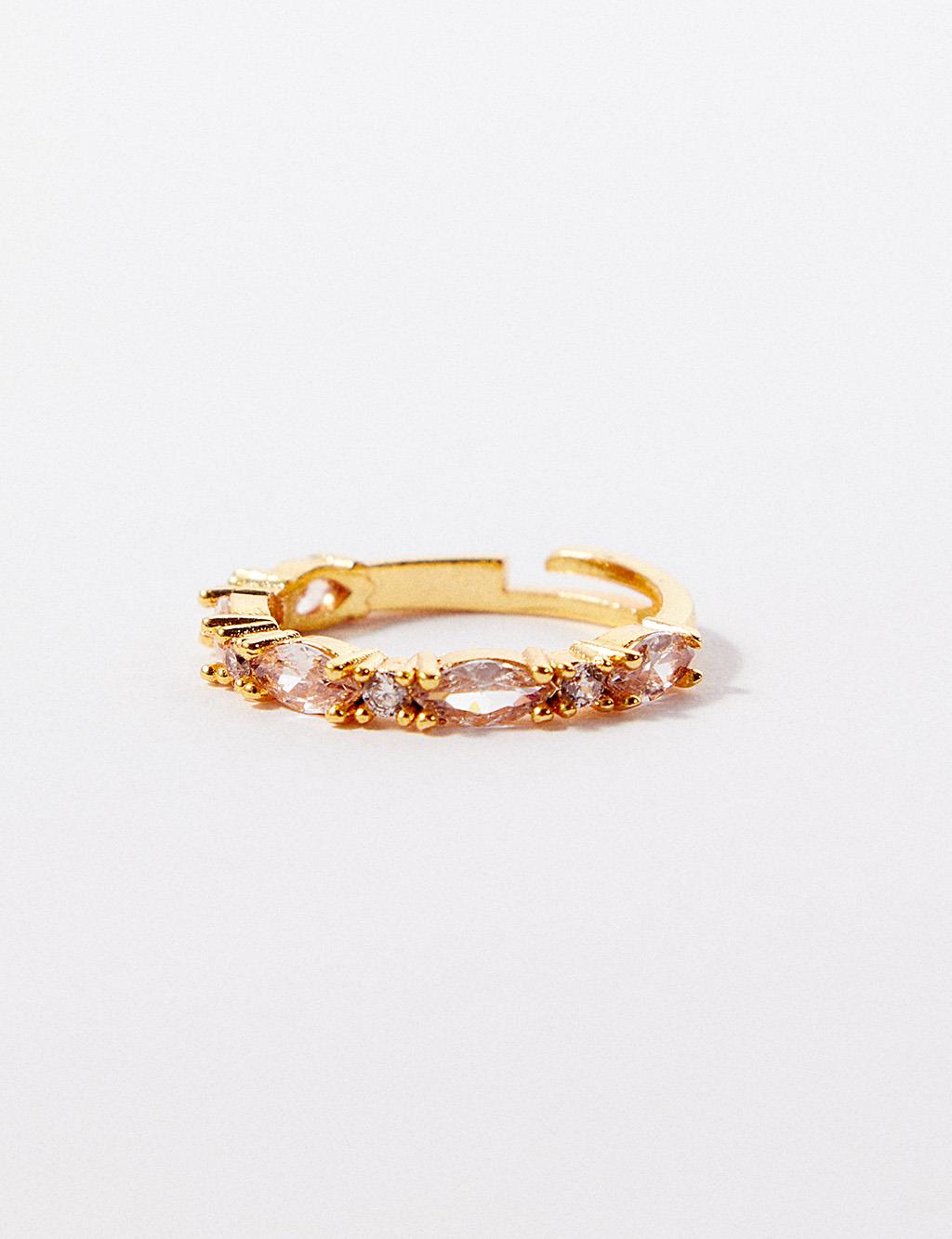 Stone Adjustable Metallic Ring Gold