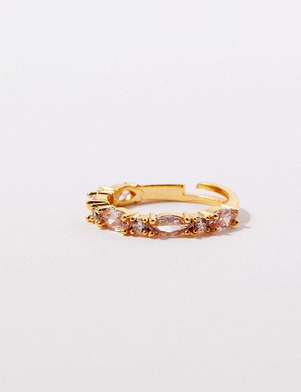 Stone Adjustable Metallic Ring Gold