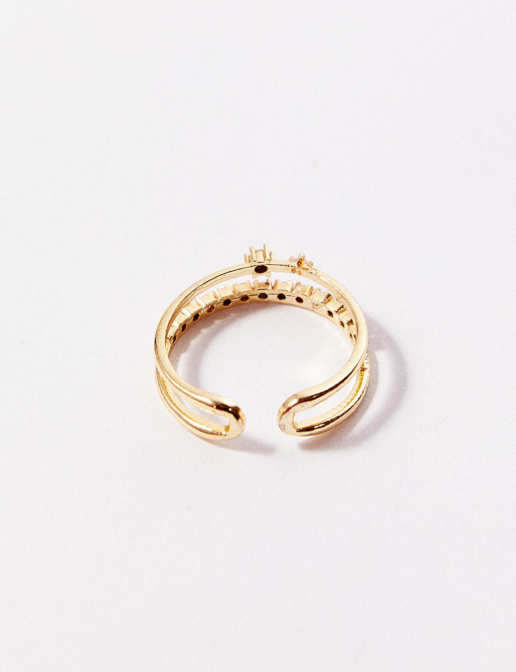 Double Strand Stone Ring Gold Color