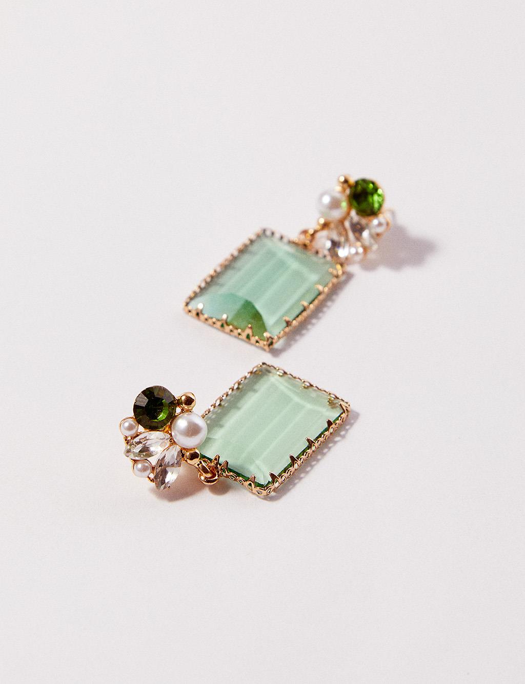 Colorful Rectangle Shaped Pearl Earrings Green