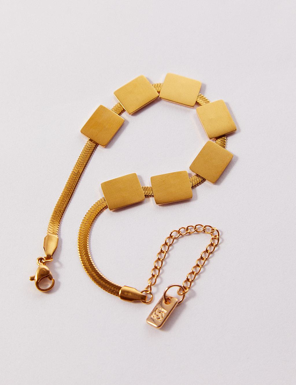 Rectangle Symbol Italian Chain Steel Bracelet Gold Color