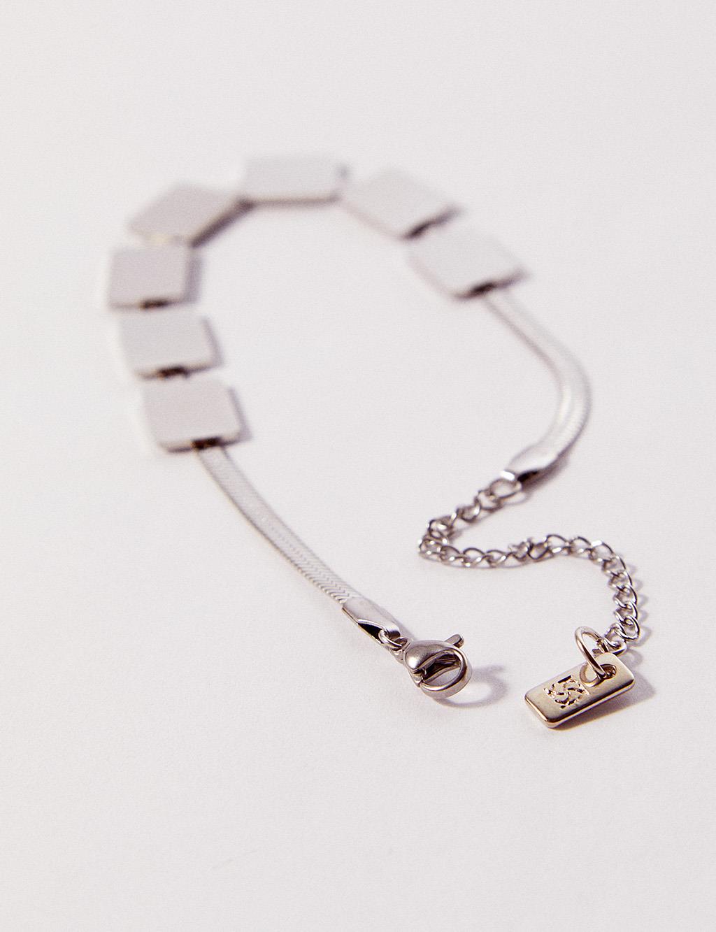 Rectangle Symbol Italian Chain Steel Bracelet Silver Color