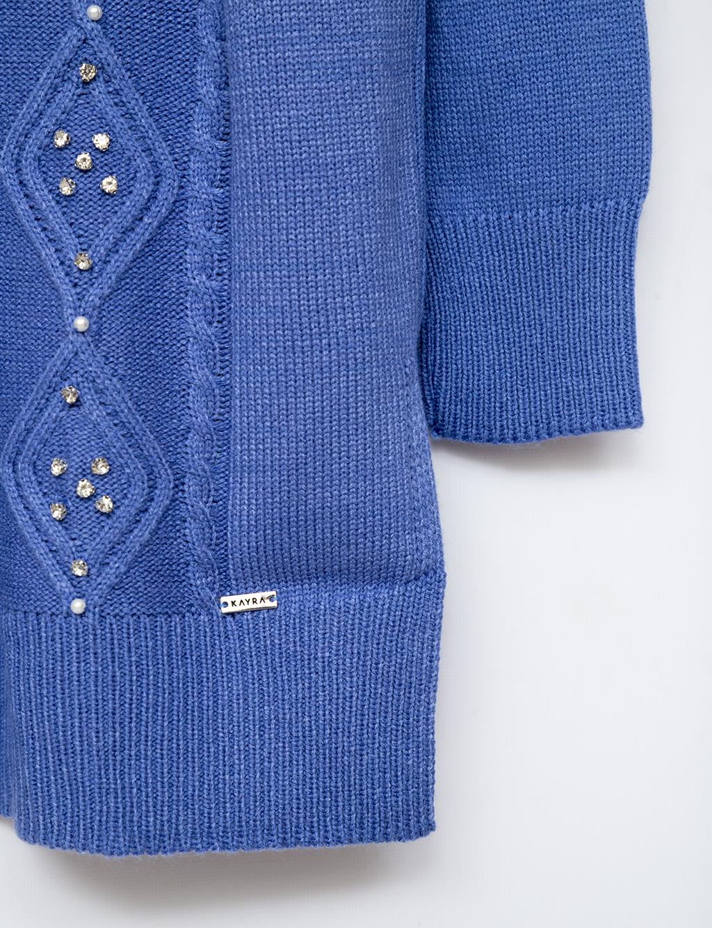 Hair Braid Pattern Knit Tunic Light Blue
