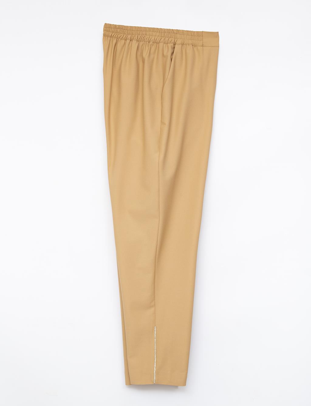 Stone Embroidered Carrot Pants Cream