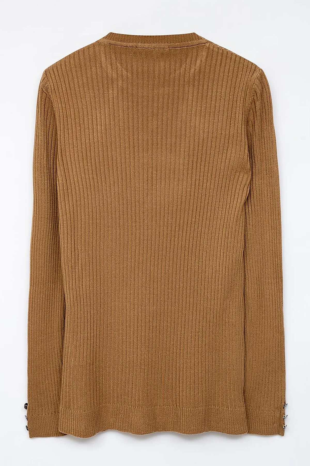 Zero Collar Ribbed Knitted Sweater Beige