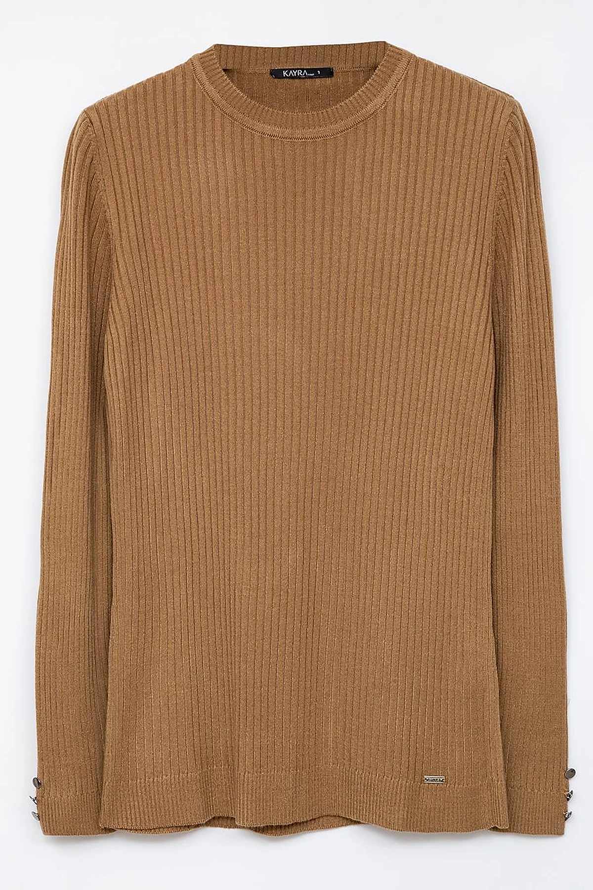 Zero Collar Ribbed Knitted Sweater Beige