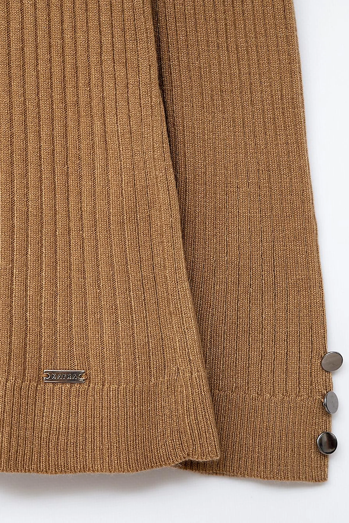 Zero Collar Ribbed Knitted Sweater Beige