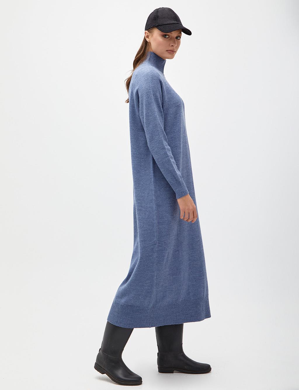 Raglan Sleeve Half Turtleneck Knitwear Dress Sky Blue
