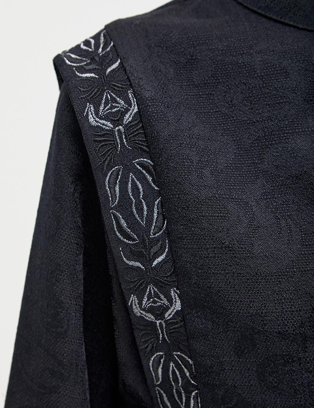 Embroidered Crinkle Tunic Black
