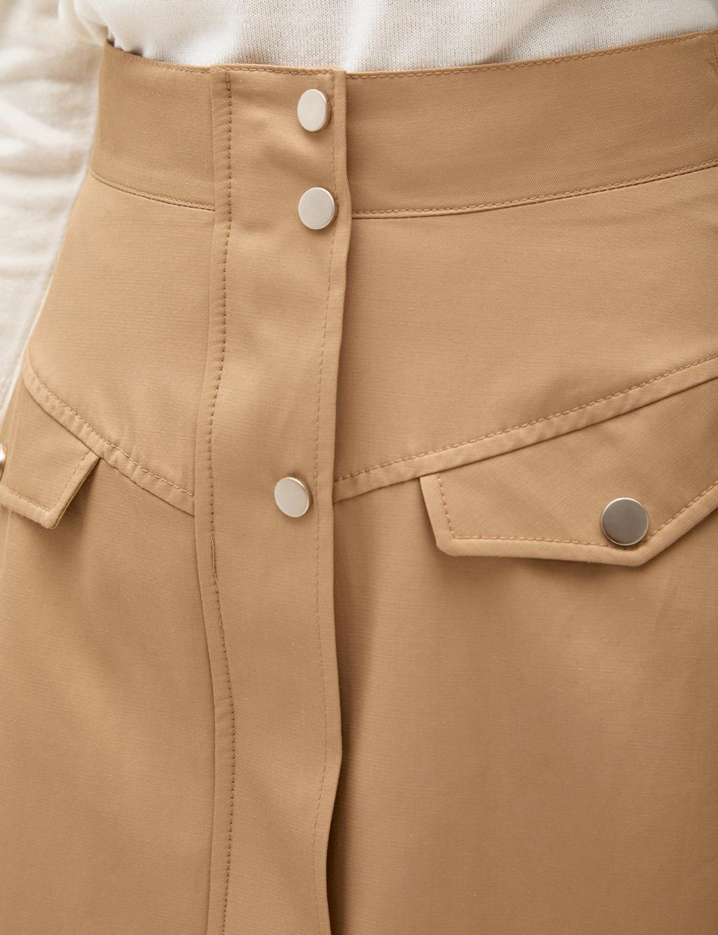 Fake Pocket Detailed Skirt Beige
