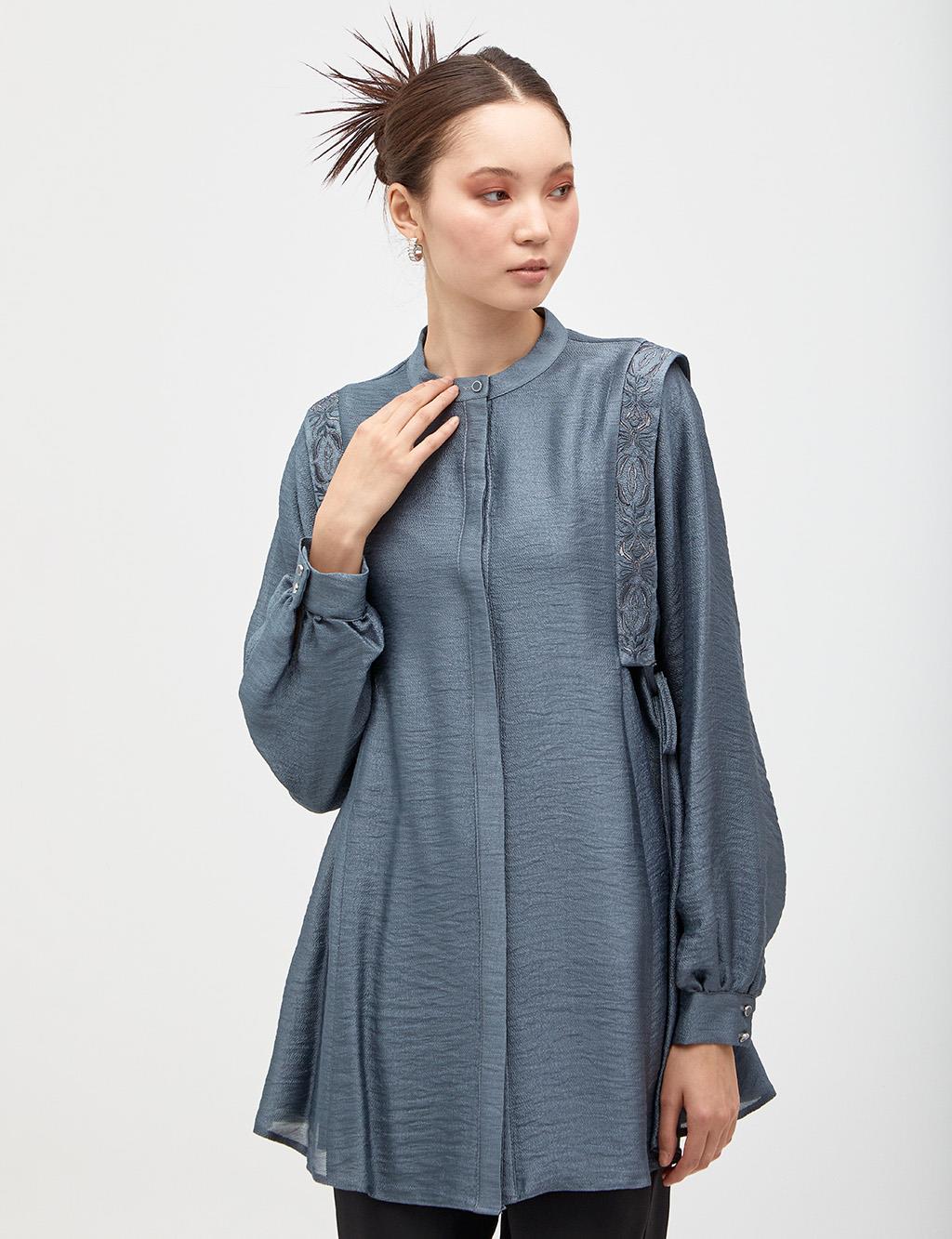 Embroidered Crinkle Tunic Teal