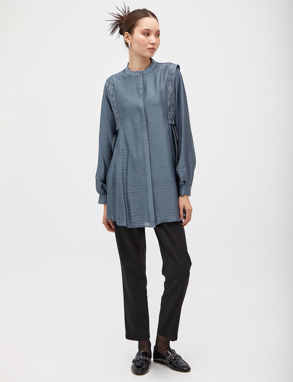 Embroidered Crinkle Tunic Teal