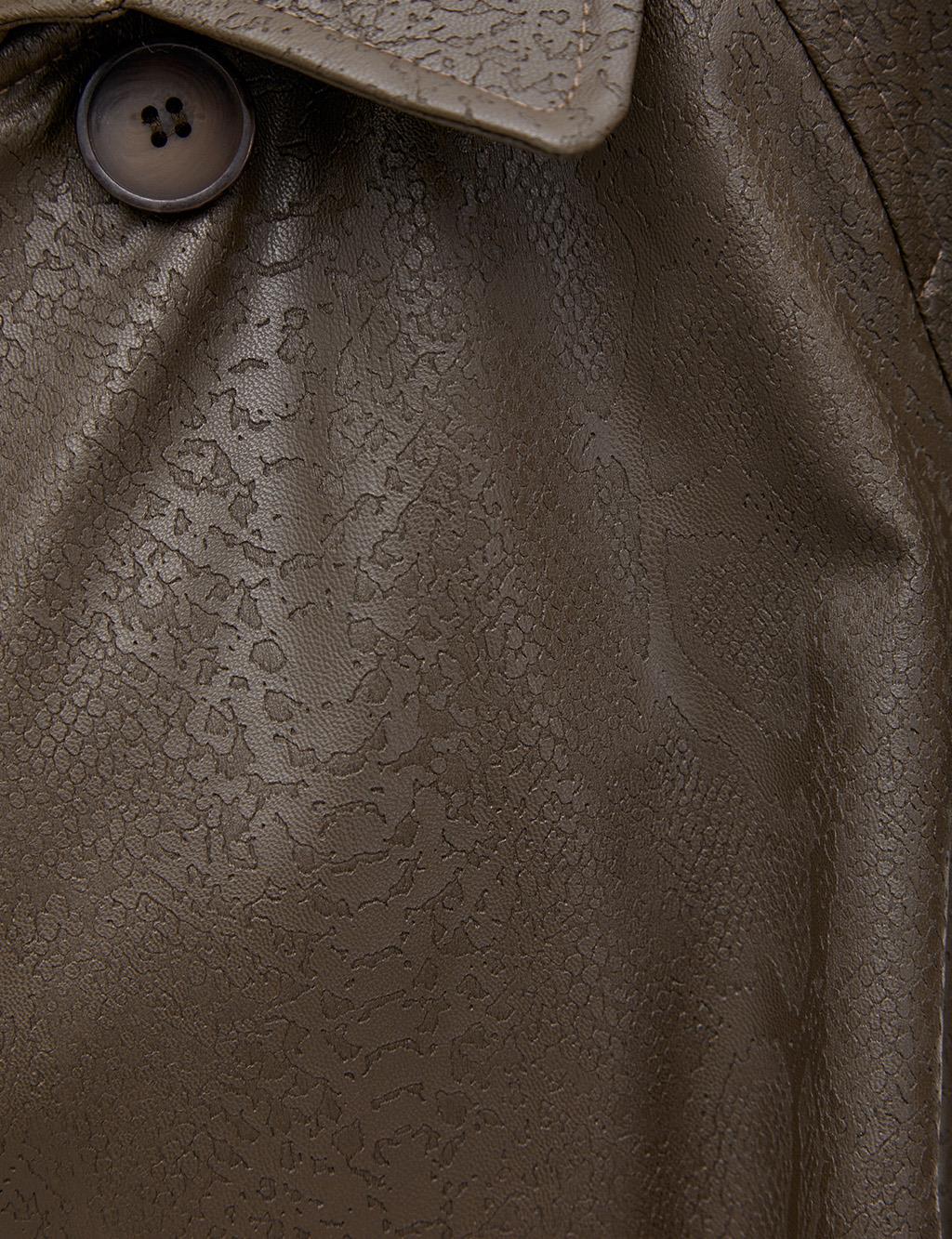 Faux Leather Animal Print Trench Coat Khaki