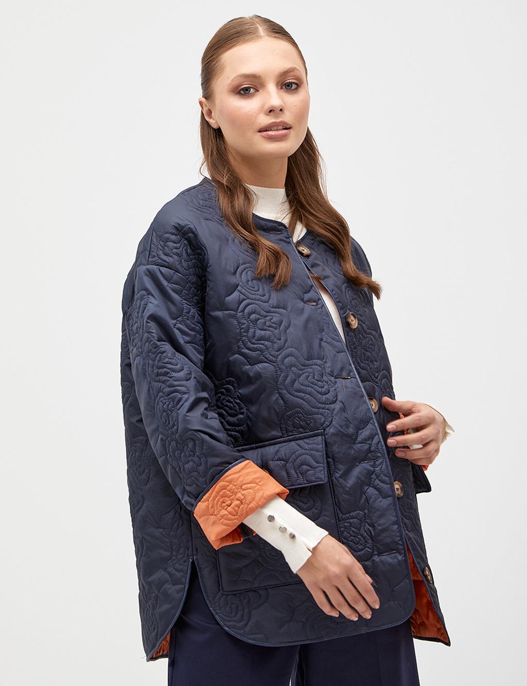 Abstract Pattern Stitched Jacket Navy