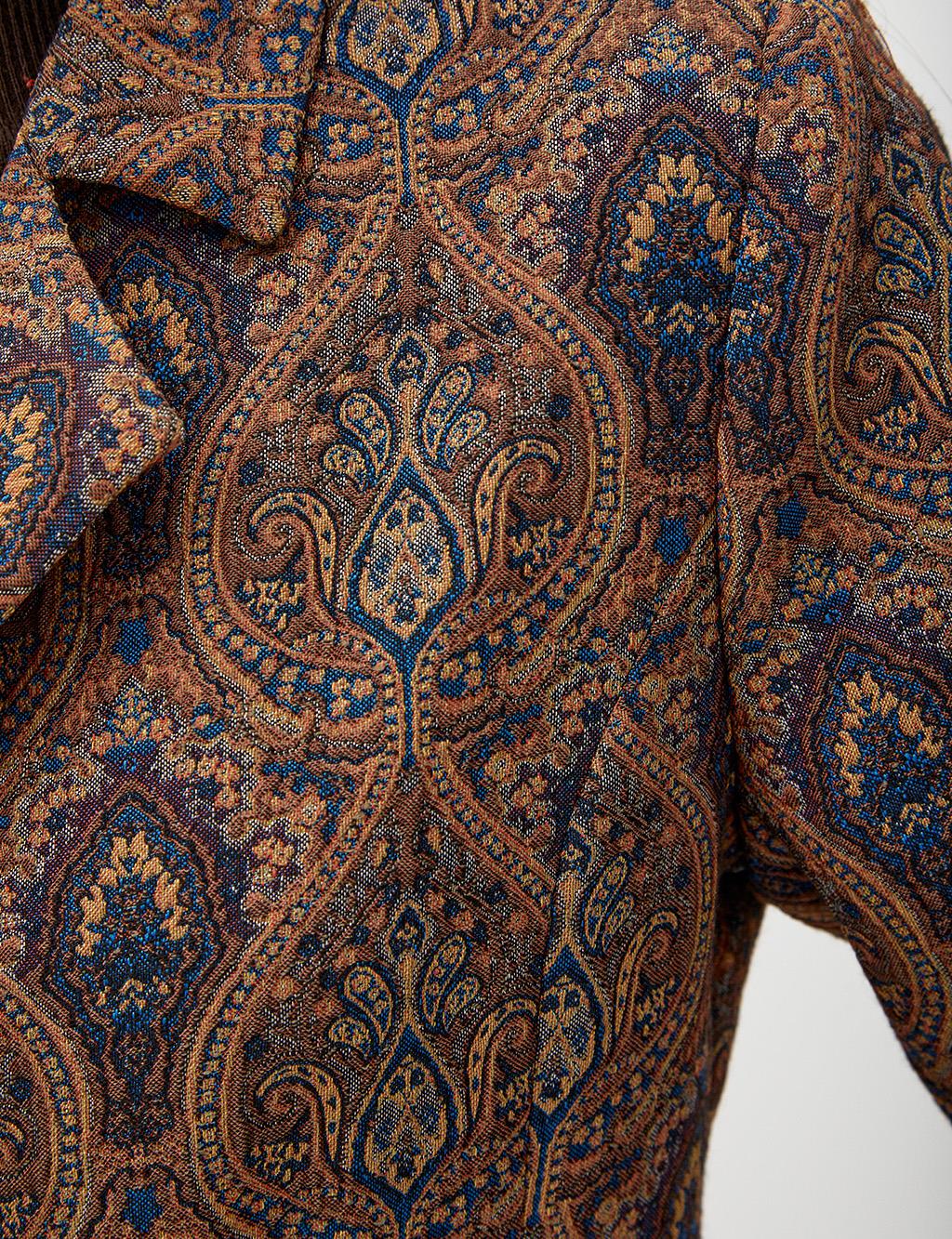 Ethnic Patterned Blazer Jacket Indigo-Camel
