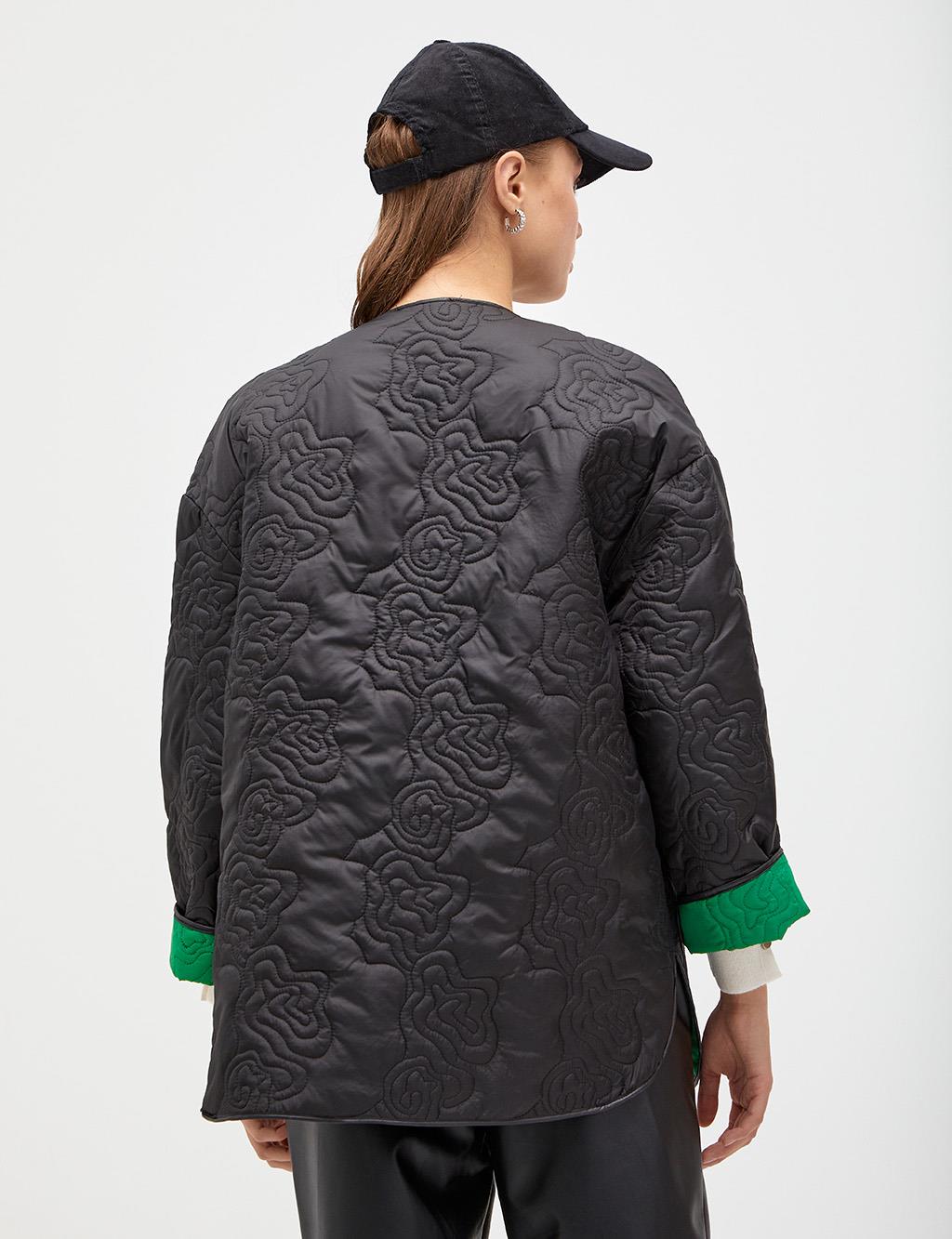 Abstract Pattern Stitched Jacket Black