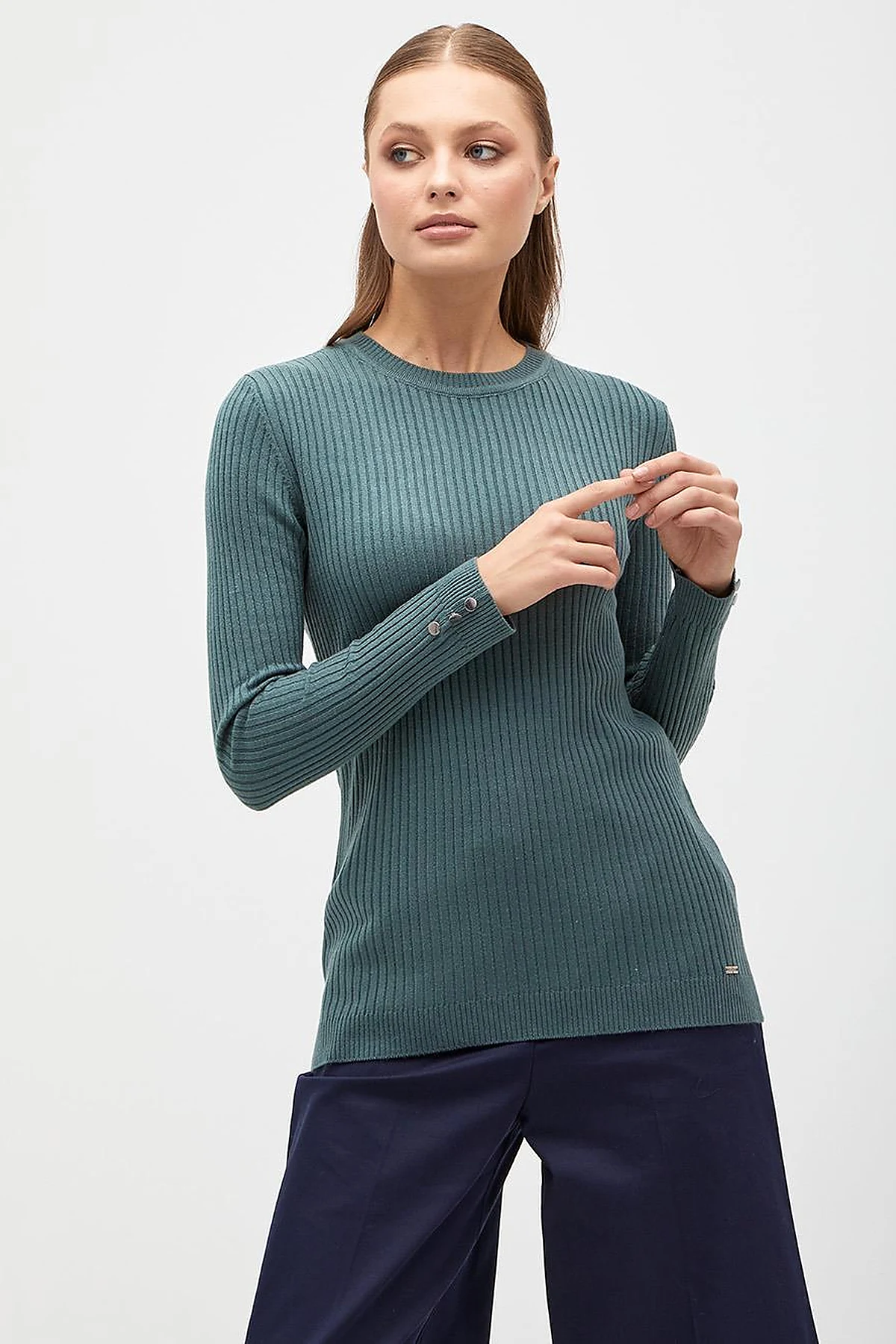 Zero Collar Ribbed Knitted Sweater Musty Green