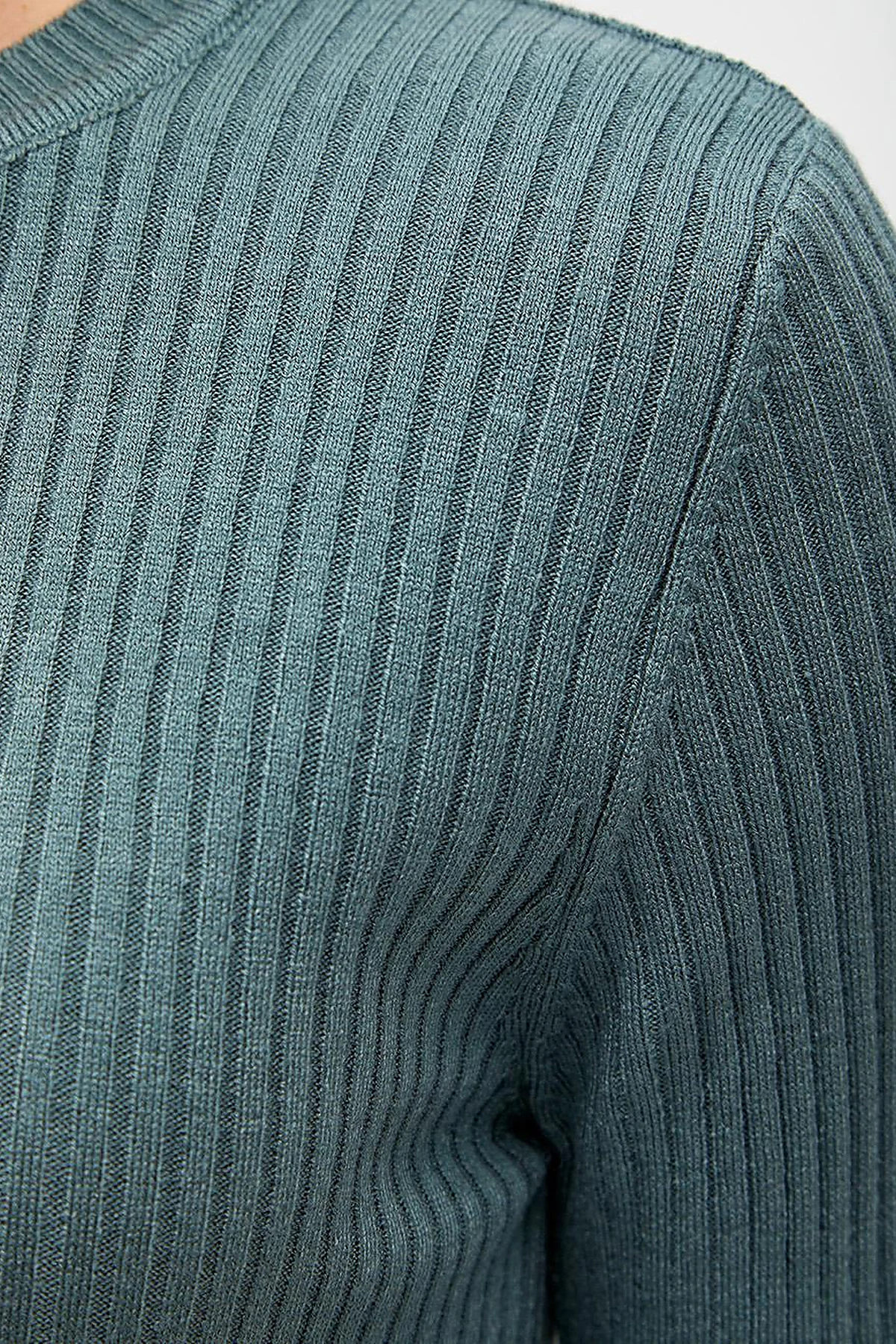 Zero Collar Ribbed Knitted Sweater Musty Green