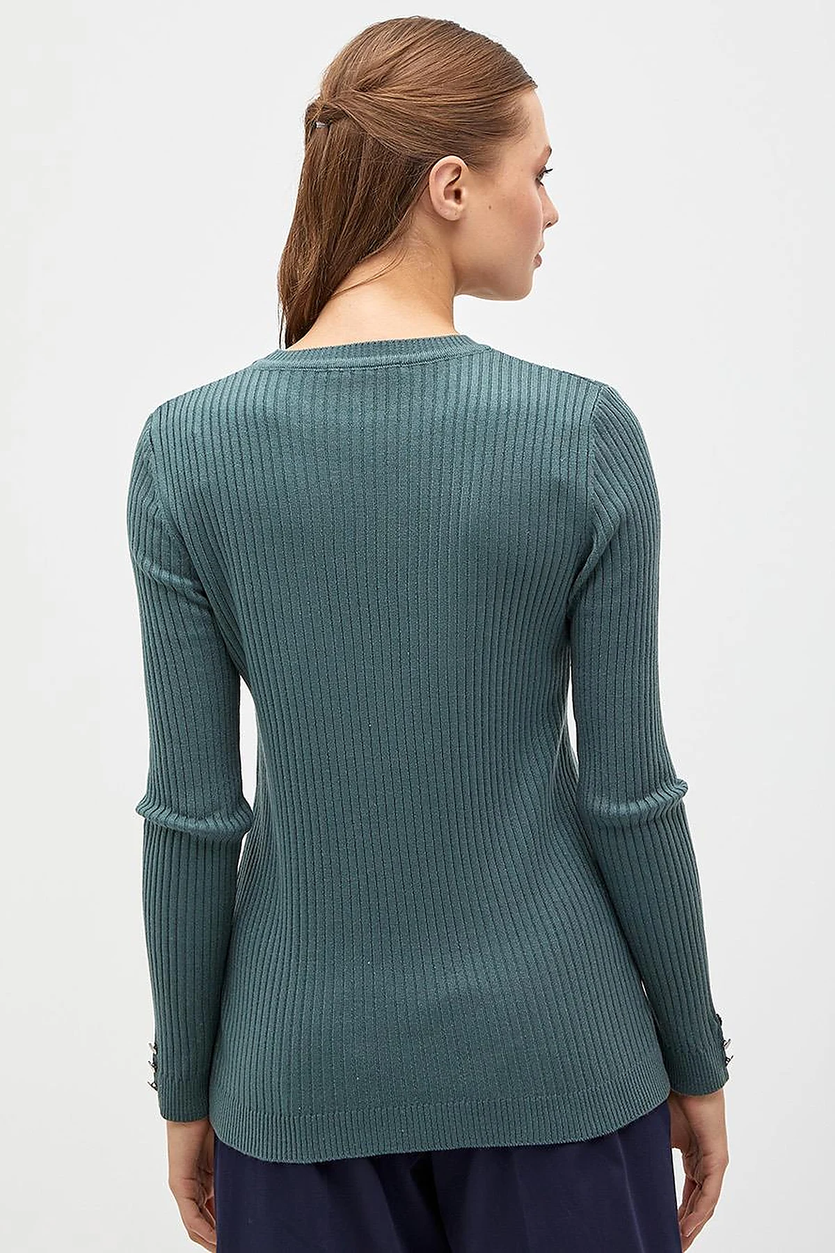 Zero Collar Ribbed Knitted Sweater Musty Green
