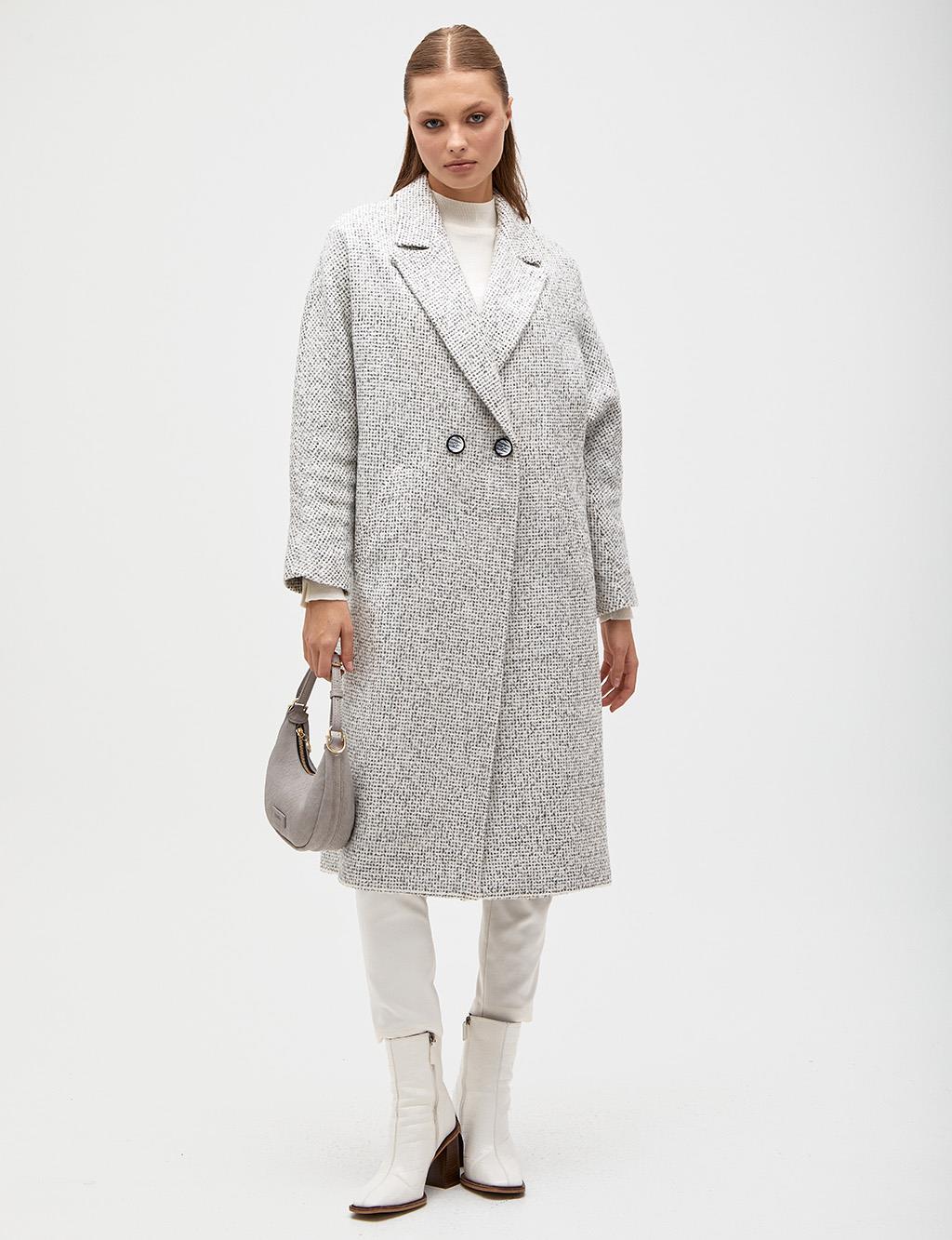 Double Buttoned Coat Grey-White