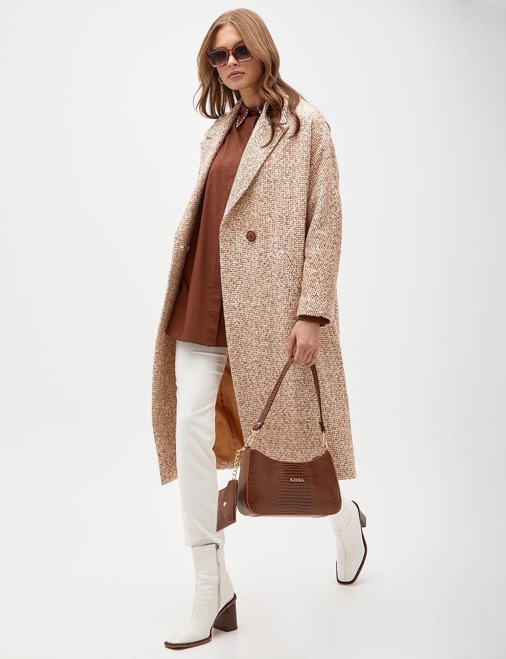 Double Buttoned Coat Camel-White