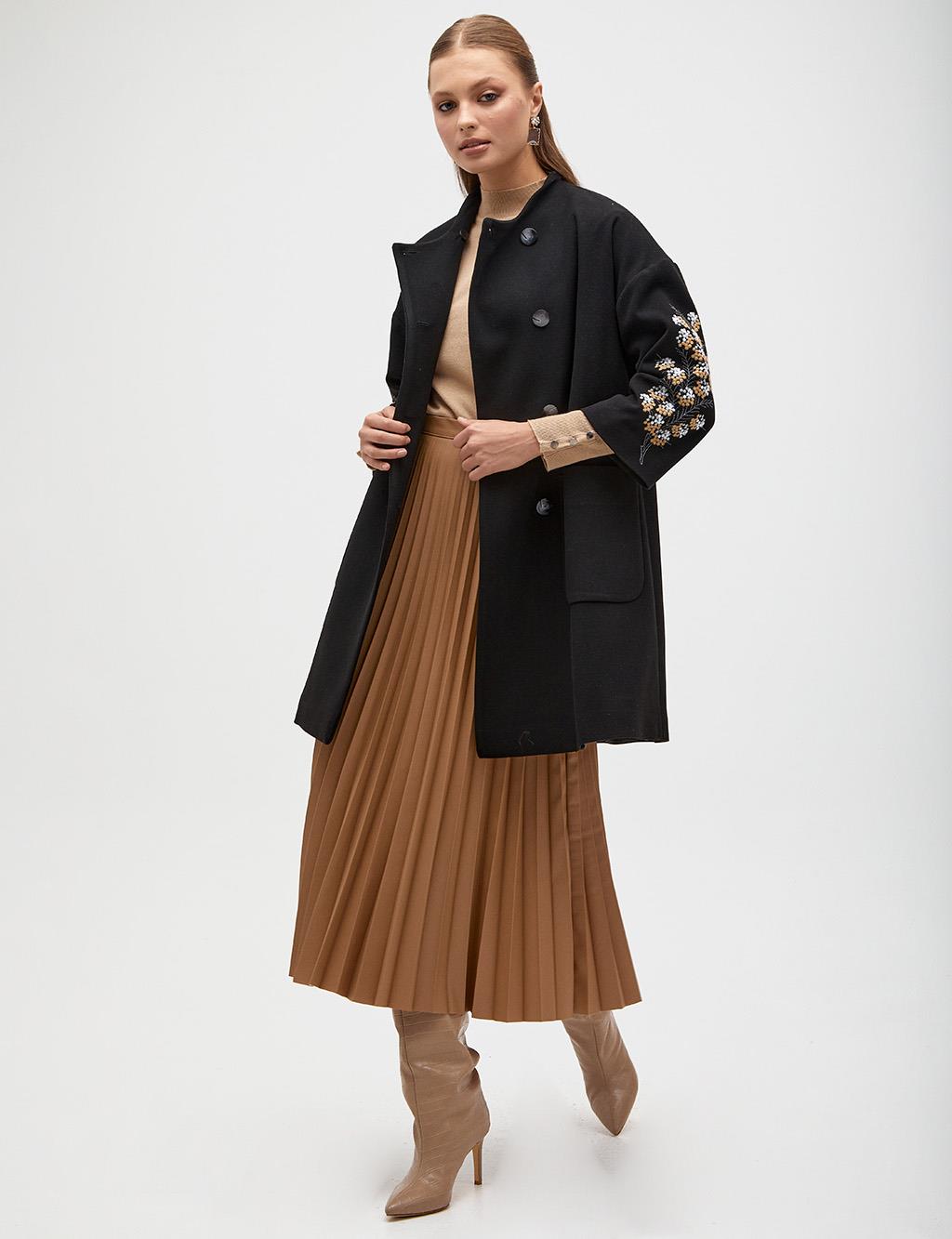 Embroidered Sleeves Coat Black