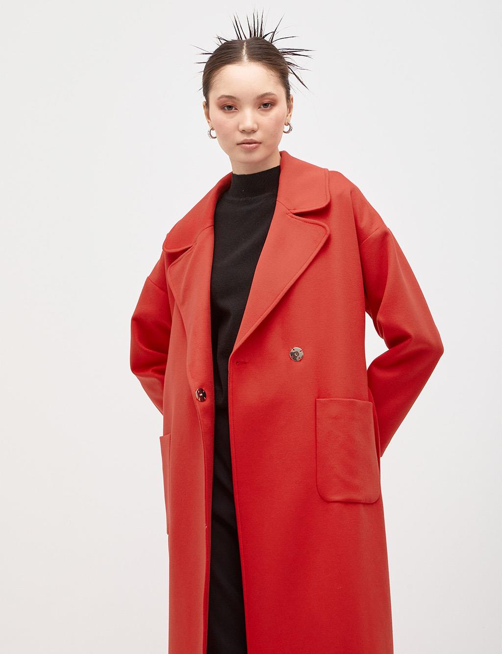 Double Pocketed Double Breasted Coat Red