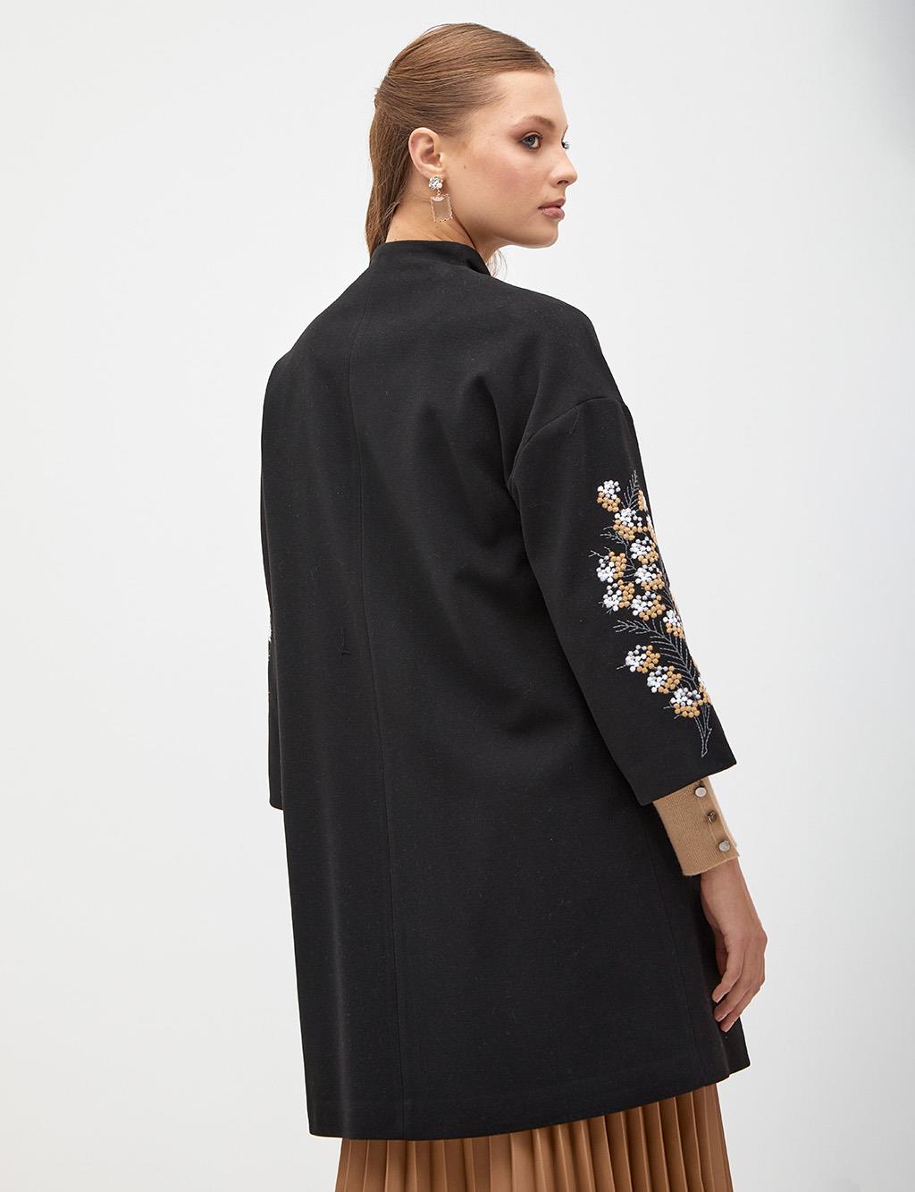 Embroidered Sleeves Coat Black
