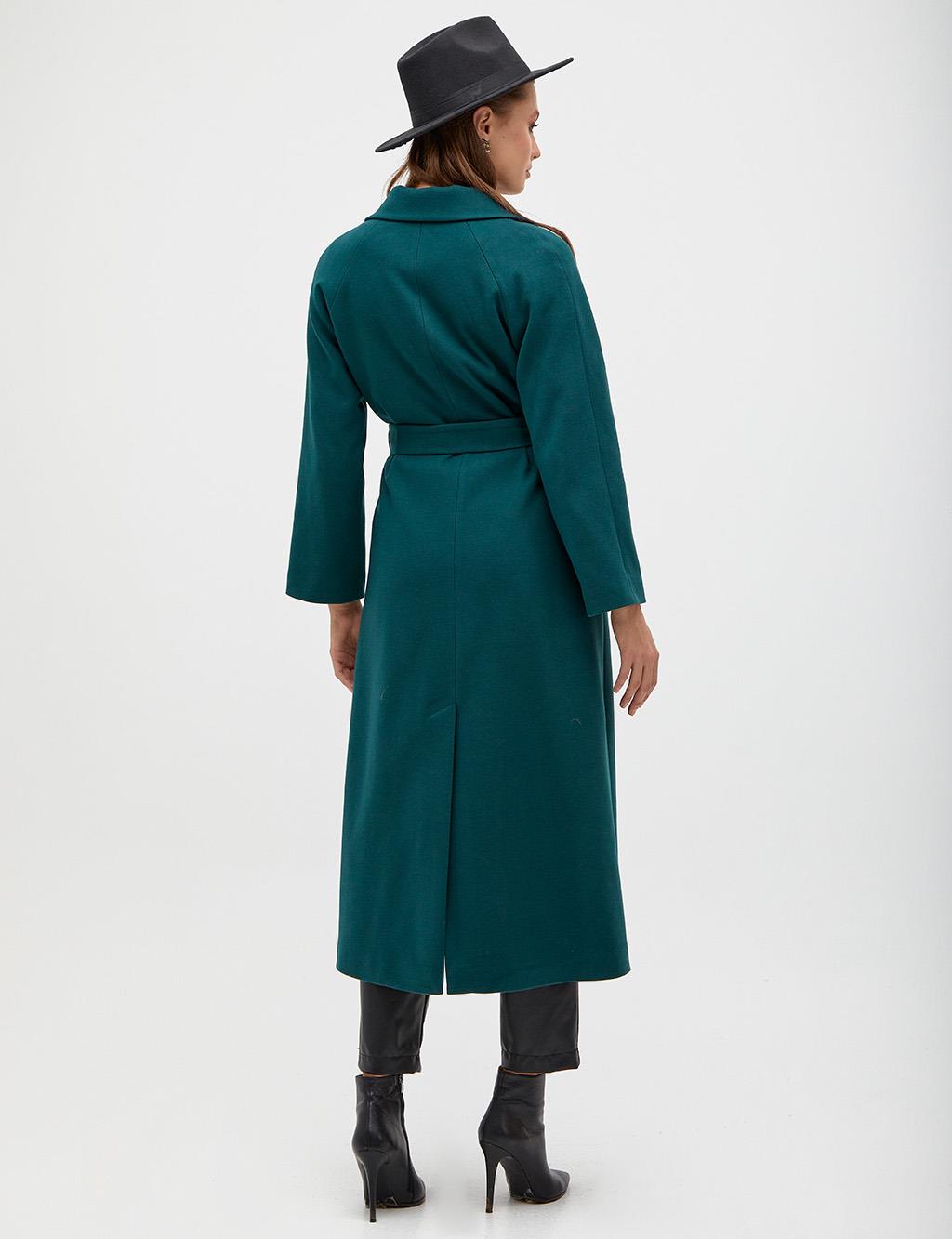 Marbled Double Breasted Belted Coat Emerald