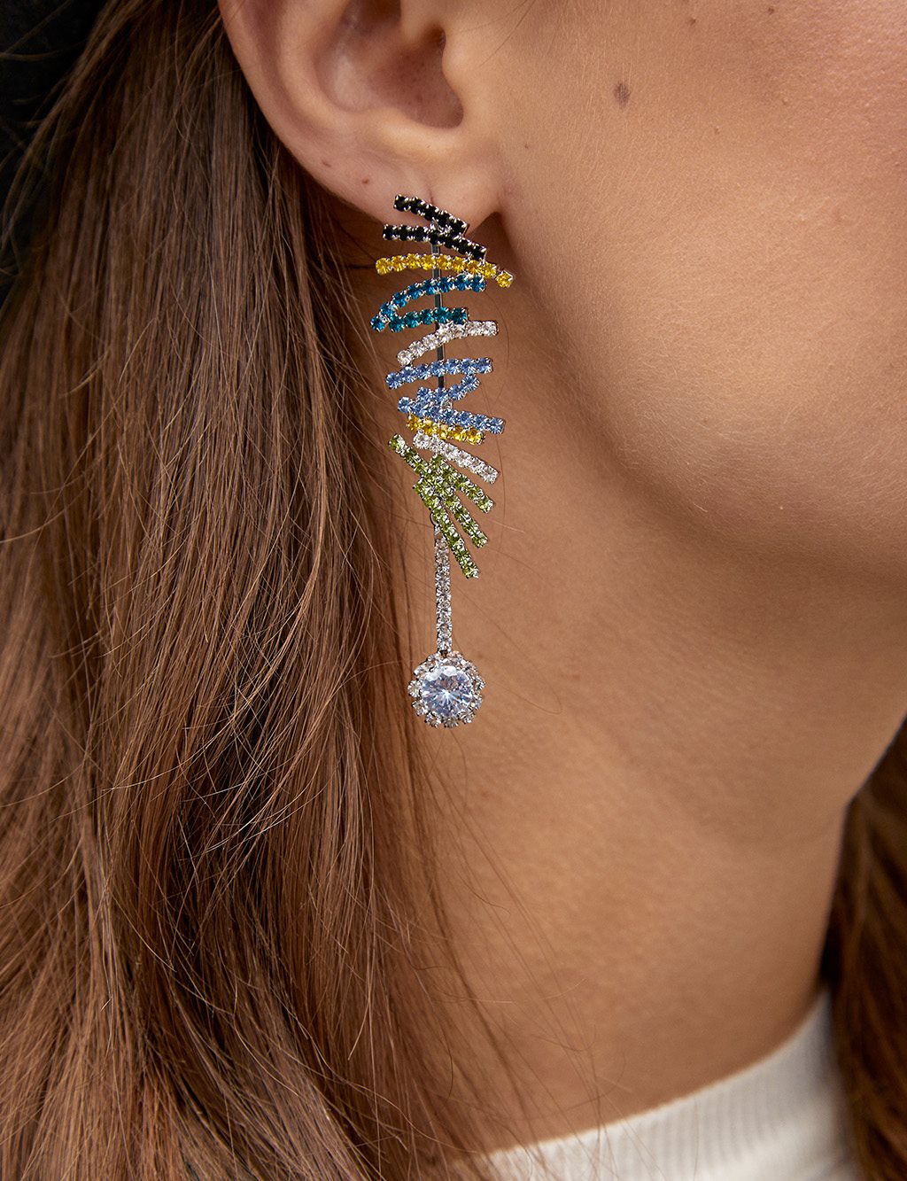Colorful Stone Dangle Earrings Silver