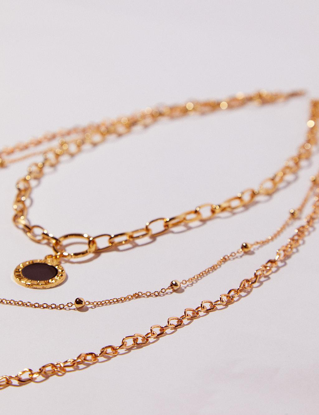 Triple Locket Chain Necklace Gold Color