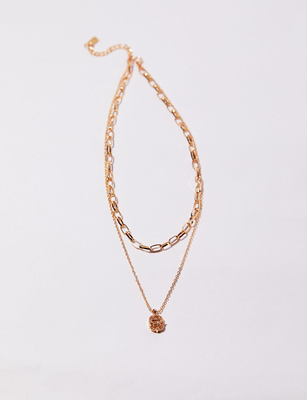 Double Chain Locket Necklace Gold